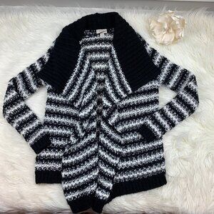 Loft Wool Blend Striped Chunky Open Front Shawl Collar Cardigan Women's Size S